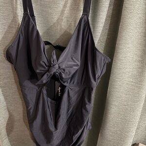 Black One-Piece Swimsuit with Bow Detail